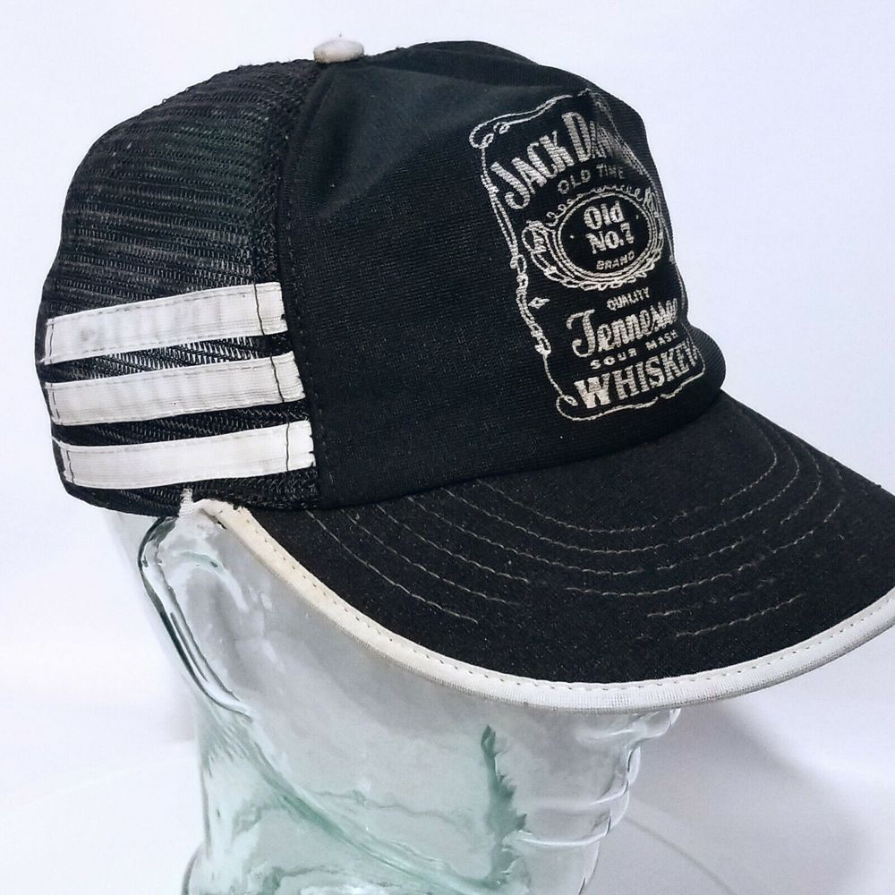 Vintage 3 STRIPE JACK DANIELS Trucker Made In USA SnapBack Hat OLD NO 7 MESH Cap